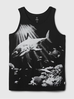 GAP Kids Black Tank Top with White Shark Ocean Print